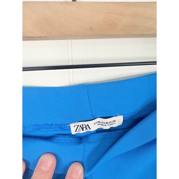 Zara Blue Flare Leg Pull On Pants Womens Medium Retro Festival Hippie - Picture 7 of 8